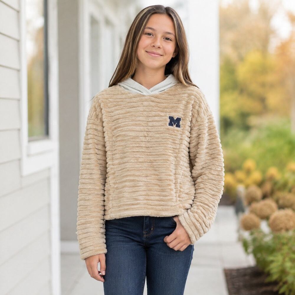 Michigan Wolverines Girls XL 16/18 Fuzzy Plush Hoodie Rivalry Threads NWT